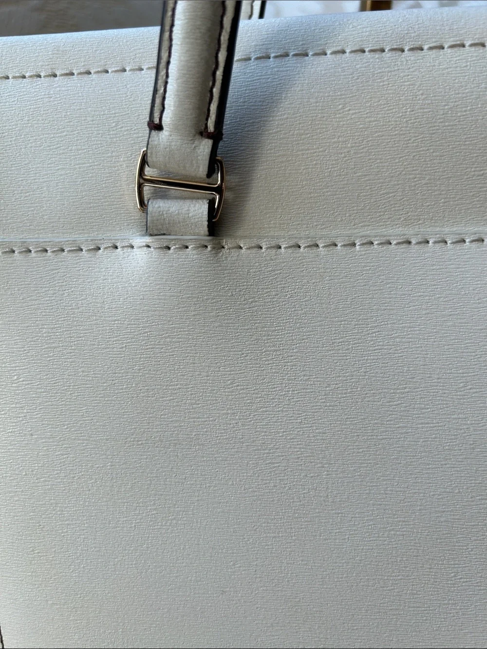 Tory Burch Robinson Cream Leather Double-Handle Tote with Gold Accents